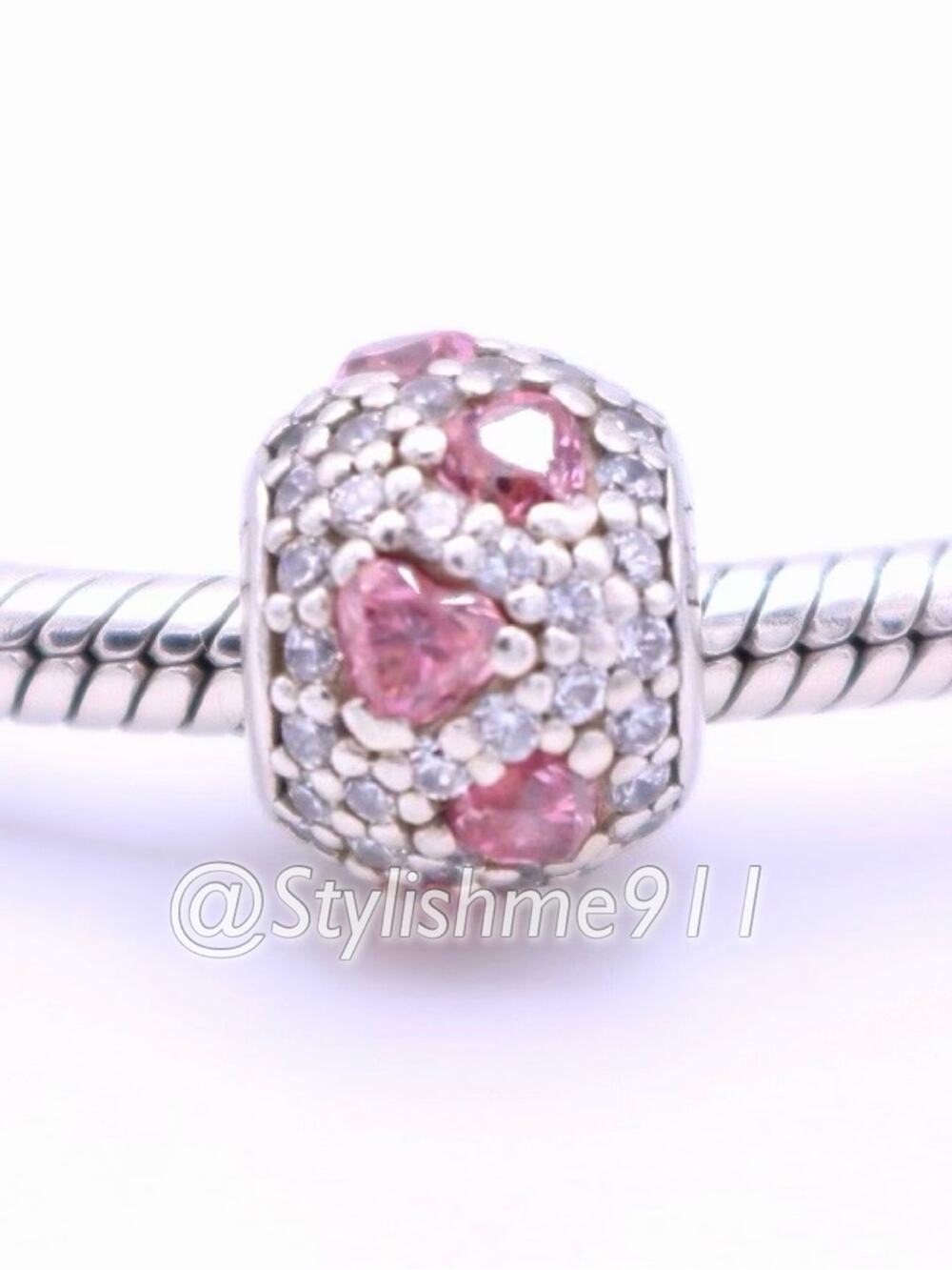 Authentic PANDORA Sterling Silver Pave' Ball Shimmering Hearts Charm